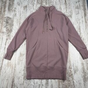 Athleta Cozy Karma 1/4 Zip Sweatshirt Dress Dogwood Mauve Plush Lining SMALL
